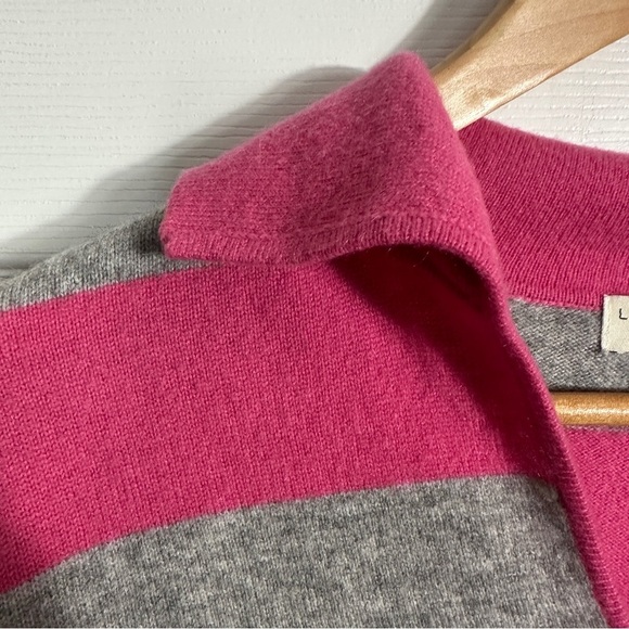 Lord & Taylor 2-ply cashmere collared v-neck top, pink/gray, no size tag - Picture 2 of 9